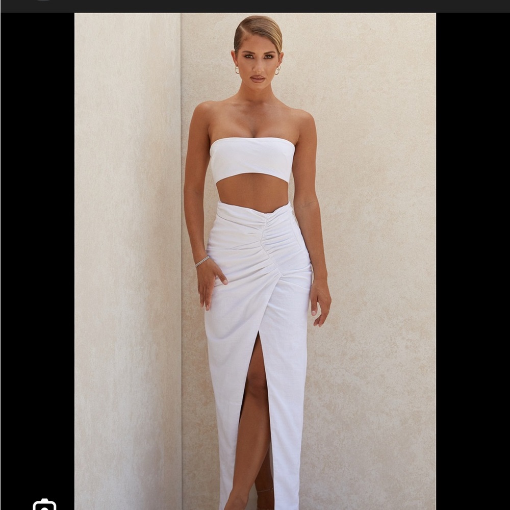 House of CB Strapless Cream Top and Skirt - Linen Vacation Set